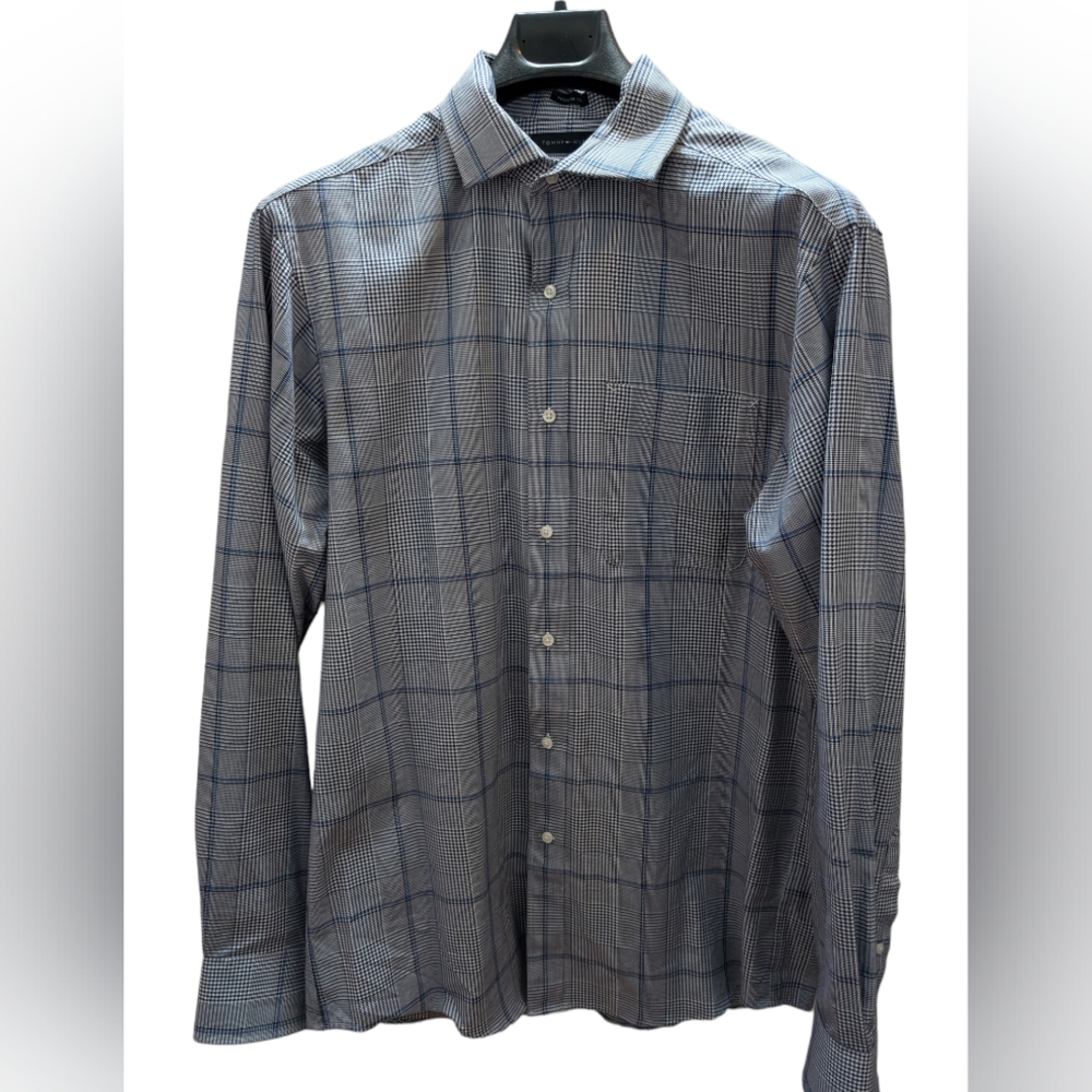 Tommy Hilfiger Men’s Blue and White Plaid Button-Down Shirt